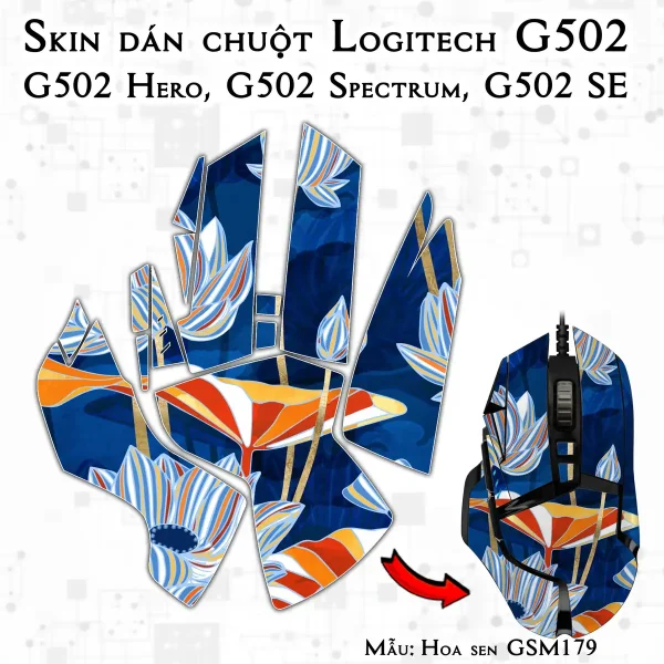 Skin dán chuột Logitech G502 mẫu Hoa sen GSM179
