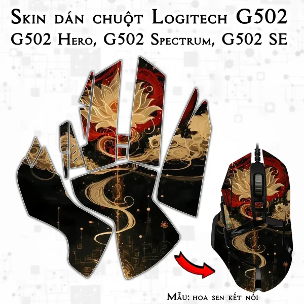 Skin dán chuột Logitech G502 mẫu hoa sen kết nối