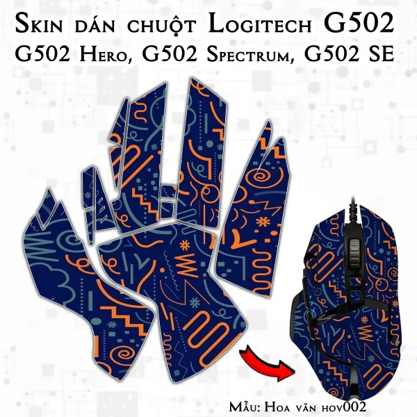 Skin dán chuột Logitech G502 mẫu Hoa văn hov002