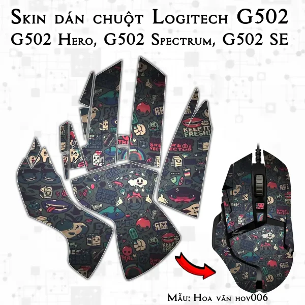 Skin dán chuột Logitech G502 mẫu Hoa văn hov006