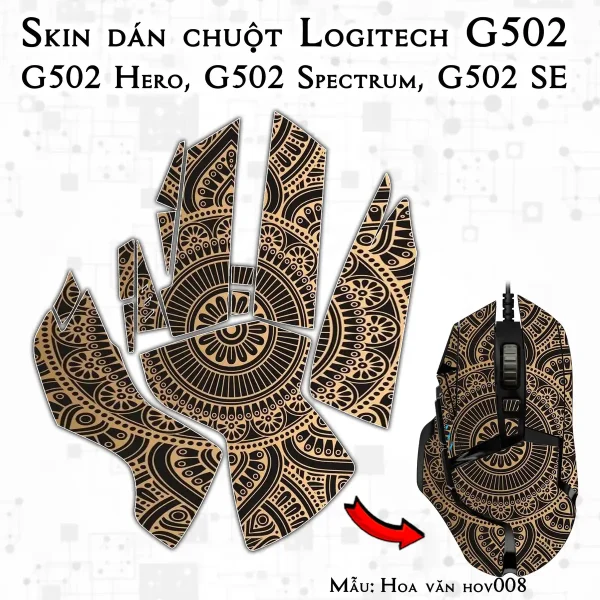Skin dán chuột Logitech G502 mẫu Hoa văn hov008