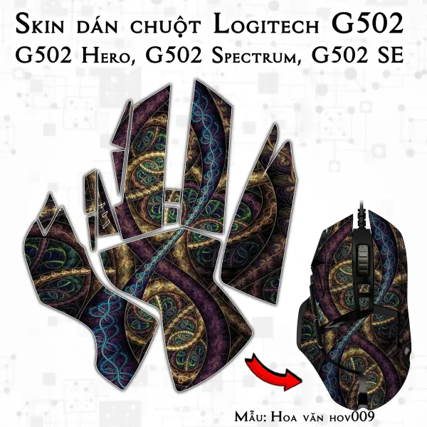 Skin dán chuột Logitech G502 mẫu Hoa văn hov009