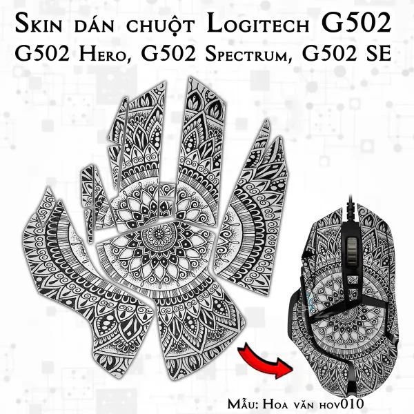 Skin dán chuột Logitech G502 mẫu Hoa văn hov010