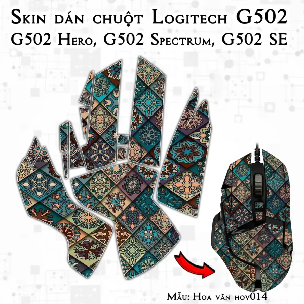Skin dán chuột Logitech G502 mẫu Hoa văn hov014