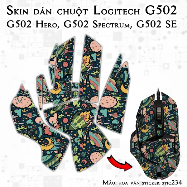 Skin dán chuột Logitech G502 mẫu hoa văn sticker stic234