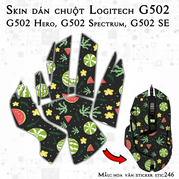 Skin dán chuột Logitech G502 mẫu hoa văn sticker stic246