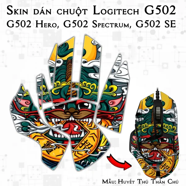 Skin dán chuột Logitech G502 mẫu Huyết Thú Thần Chú