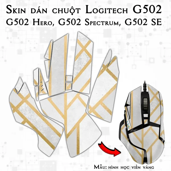 Skin dán chuột Logitech G502 mẫu hình học viền vàng