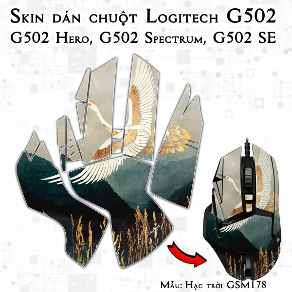 Skin dán chuột Logitech G502 mẫu Hạc trời GSM178