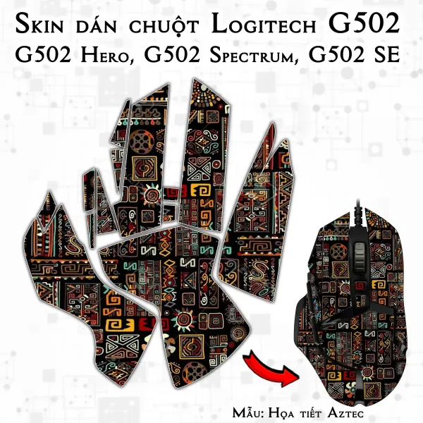 Skin dán chuột Logitech G502 mẫu Họa tiết Aztec