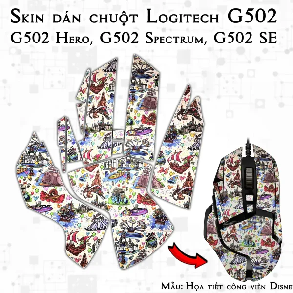Skin dán chuột Logitech G502 mẫu Họa tiết công viên Disney