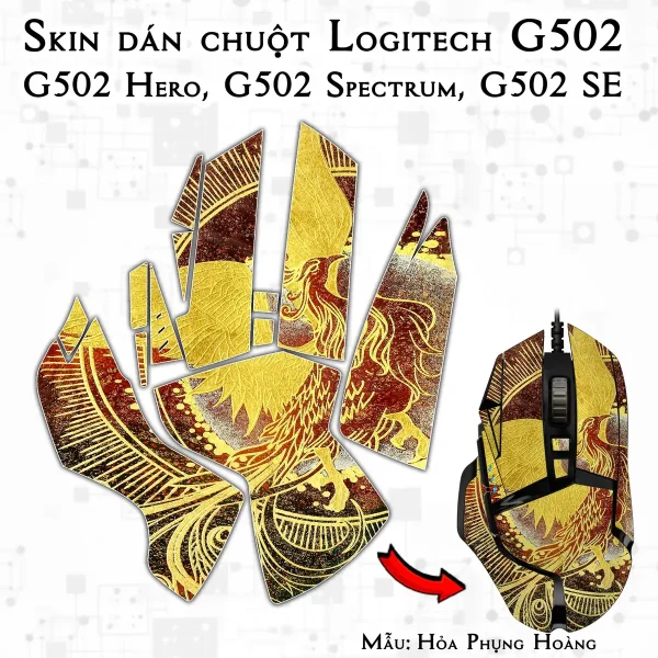Skin dán chuột Logitech G502 mẫu Hỏa Phụng Hoàng