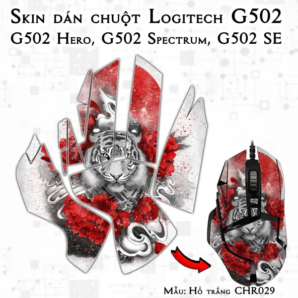 Skin dán chuột Logitech G502 mẫu Hổ trắng CHR029