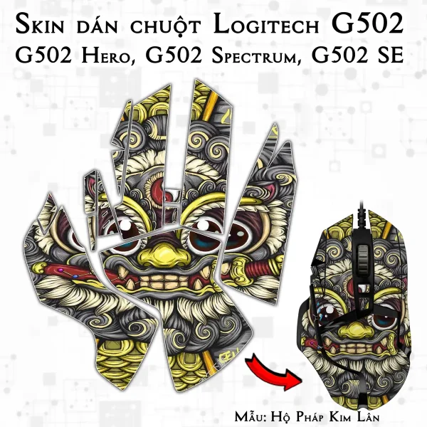 Skin dán chuột Logitech G502 mẫu Hộ Pháp Kim Lân