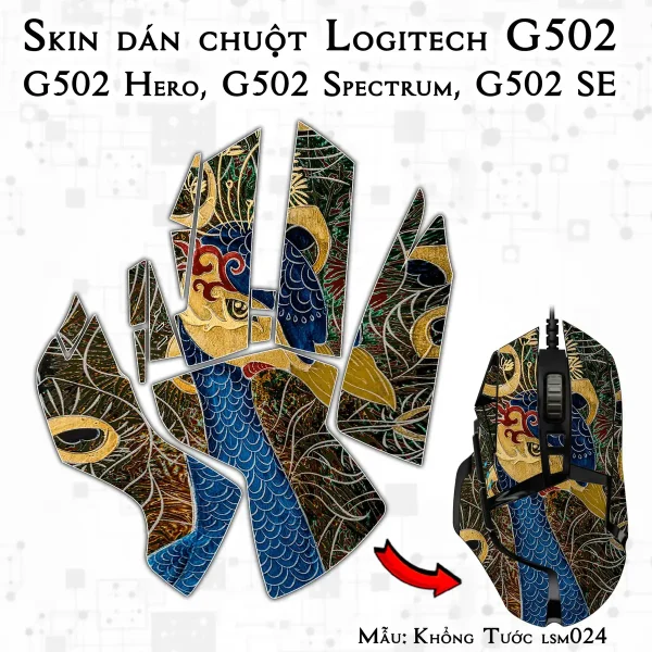 Skin dán chuột Logitech G502 mẫu Khổng Tước lsm024