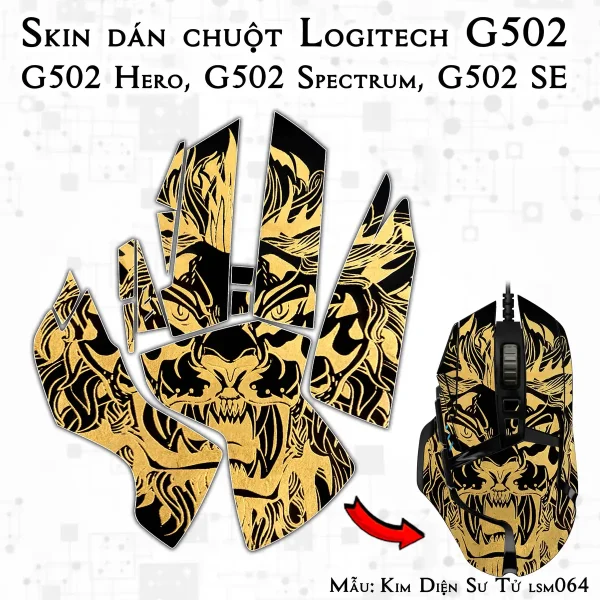 Skin dán chuột Logitech G502 mẫu Kim Diện Sư Tử lsm064
