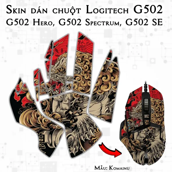 Skin dán chuột Logitech G502 mẫu Komainu