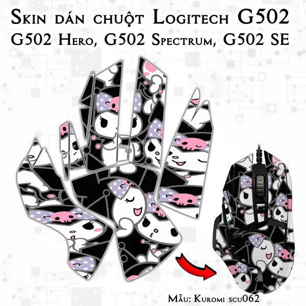 Skin dán chuột Logitech G502 mẫu Kuromi scu062