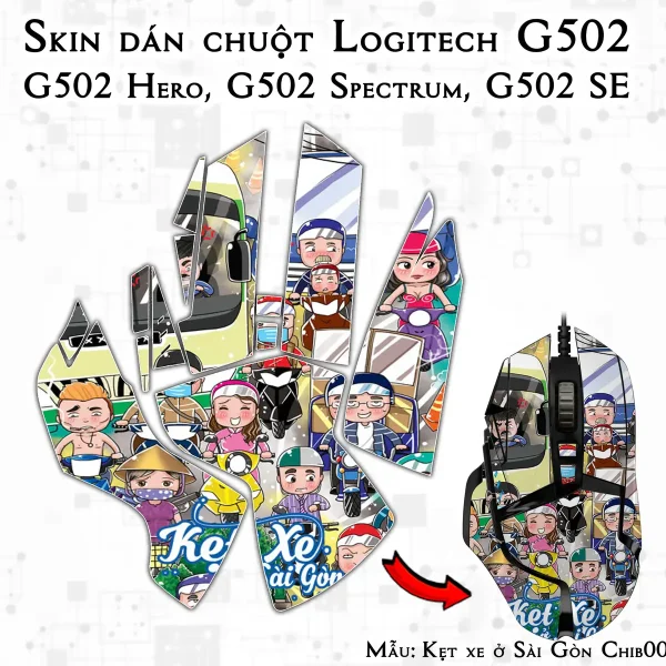Skin dán chuột Logitech G502 mẫu Kẹt xe ở Sài Gòn Chib007