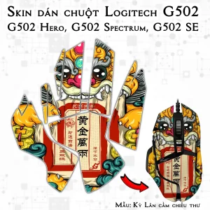 Skin dán chuột Logitech G502 mẫu Kỳ Lân cầm chiếu thư