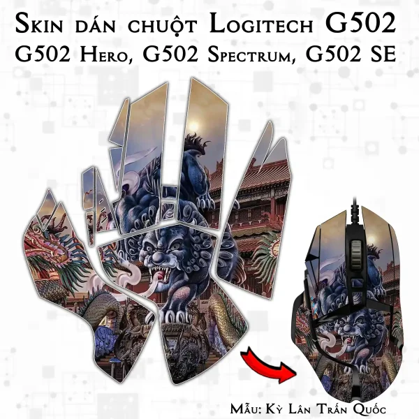 Skin dán chuột Logitech G502 mẫu Kỳ Lân Trấn Quốc