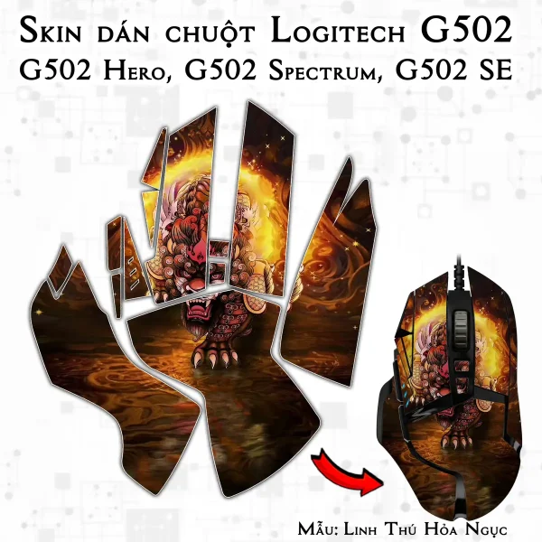 Skin dán chuột Logitech G502 mẫu Linh Thú Hỏa Ngục