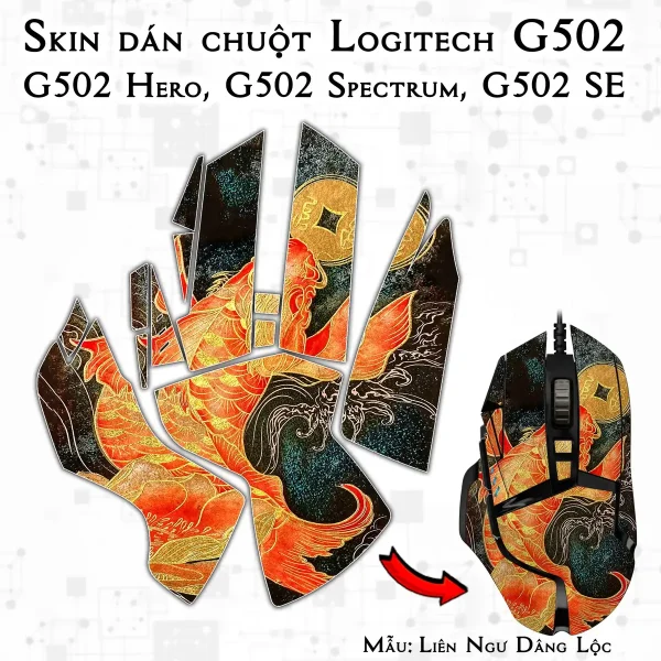 Skin dán chuột Logitech G502 mẫu Liên Ngư Dâng Lộc
