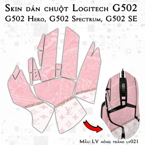 Skin dán chuột Logitech G502 mẫu LV hồng trắng lv021