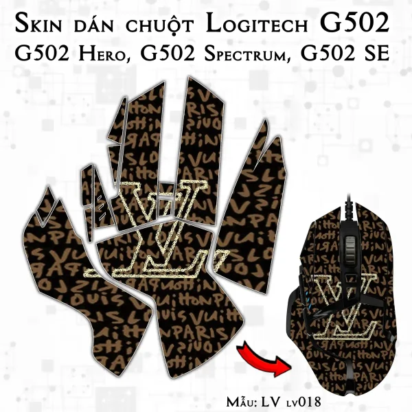 Skin dán chuột Logitech G502 mẫu LV lv018
