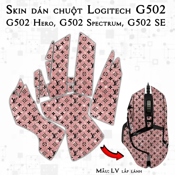 Skin dán chuột Logitech G502 mẫu LV lấp lánh