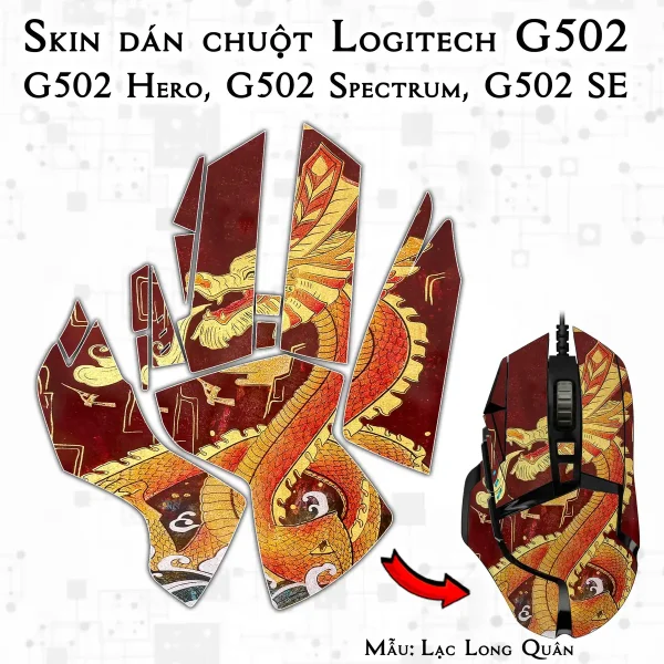 Skin dán chuột Logitech G502 mẫu Lạc Long Quân