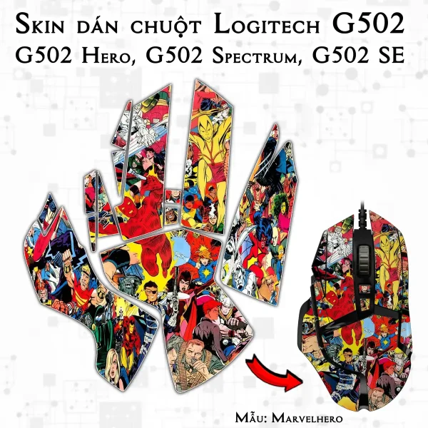 Skin dán chuột Logitech G502 mẫu Marvelhero
