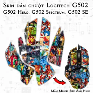 Skin dán chuột Logitech G502 mẫu Mosaic Siêu Anh Hùng