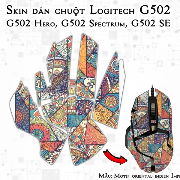 Skin dán chuột Logitech G502 mẫu Motif oriental indien Impression sur toile
