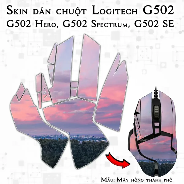 Skin dán chuột Logitech G502 mẫu Mây hồng thành phố