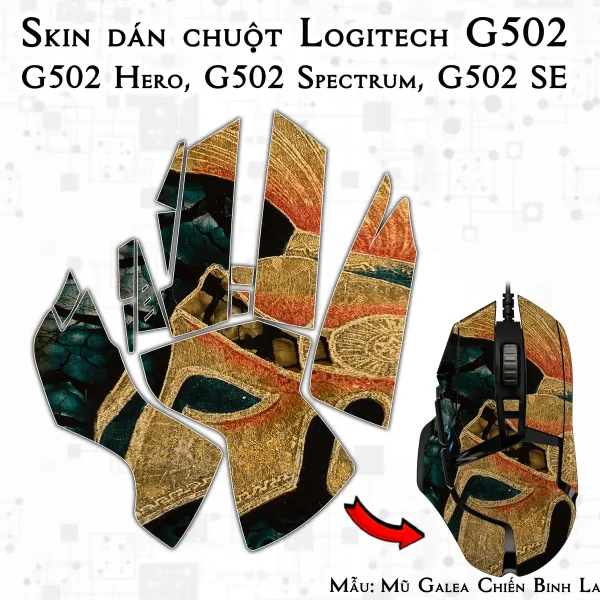 Skin dán chuột Logitech G502 mẫu Mũ Galea Chiến Binh La Mã lsm032