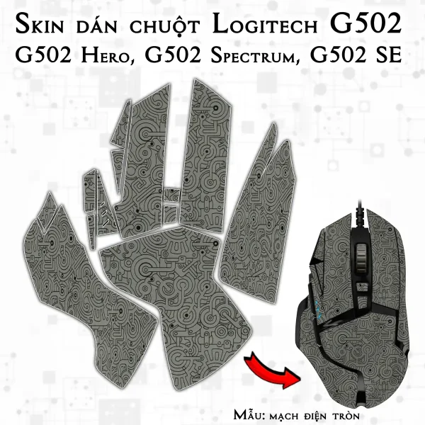 Skin dán chuột Logitech G502 mẫu mạch điện tròn