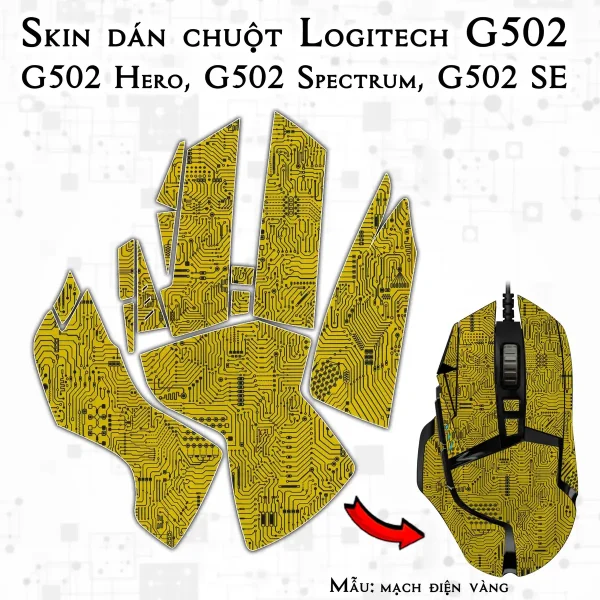Skin dán chuột Logitech G502 mẫu mạch điện vàng