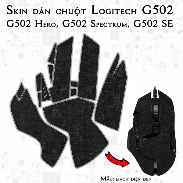 Skin dán chuột Logitech G502 mẫu mạch điện đen
