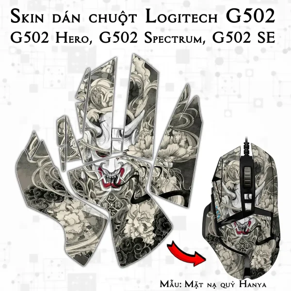 Skin dán chuột Logitech G502 mẫu Mặt nạ quỷ Hanya