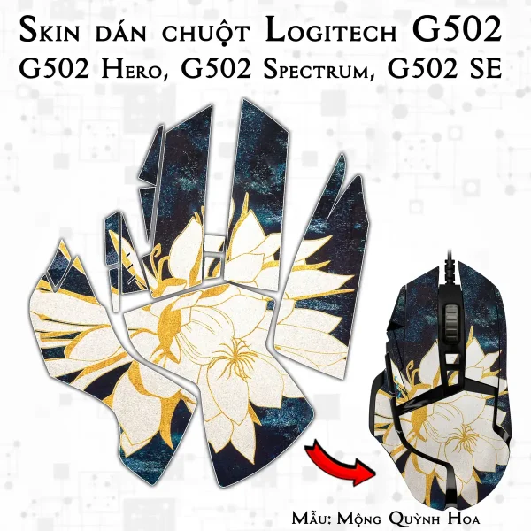 Skin dán chuột Logitech G502 mẫu Mộng Quỳnh Hoa