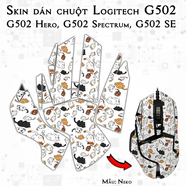 Skin dán chuột Logitech G502 mẫu Neko