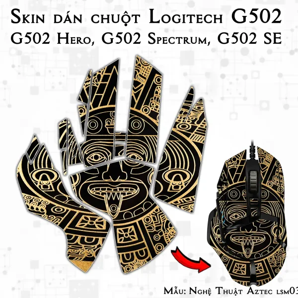 Skin dán chuột Logitech G502 mẫu Nghệ Thuật Aztec lsm034