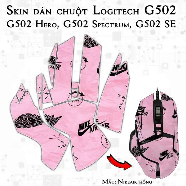 Skin dán chuột Logitech G502 mẫu Nikeair hồng