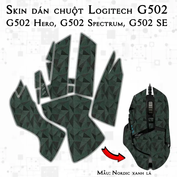 Skin dán chuột Logitech G502 mẫu Nordic xanh lá
