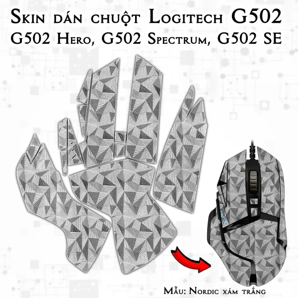 Skin dán chuột Logitech G502 mẫu Nordic xám trắng