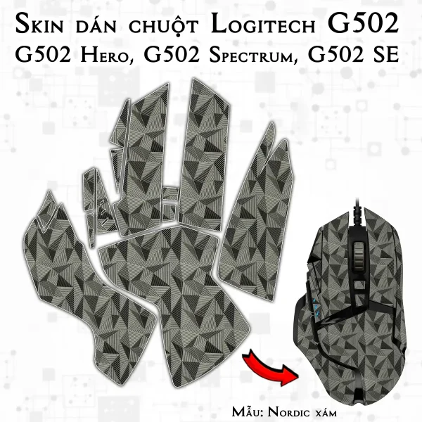 Skin dán chuột Logitech G502 mẫu Nordic xám