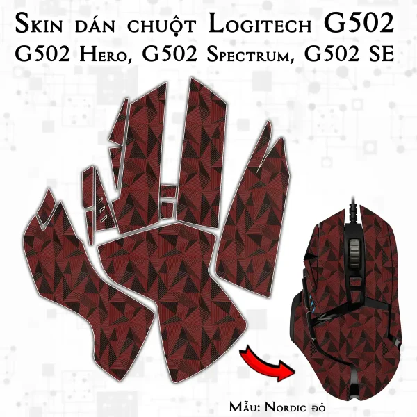 Skin dán chuột Logitech G502 mẫu Nordic đỏ