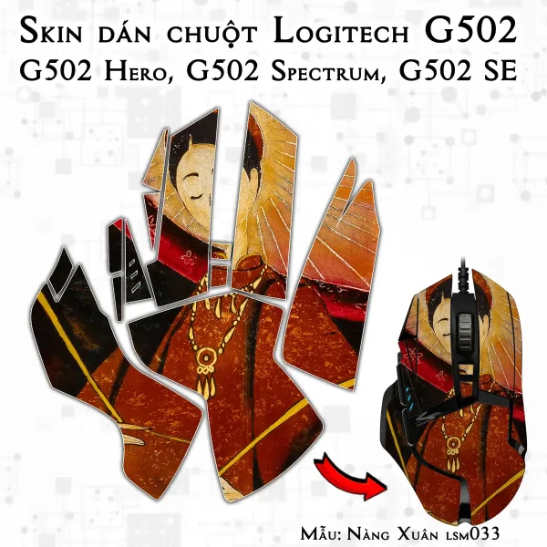 Skin dán chuột Logitech G502 mẫu Nàng Xuân lsm033