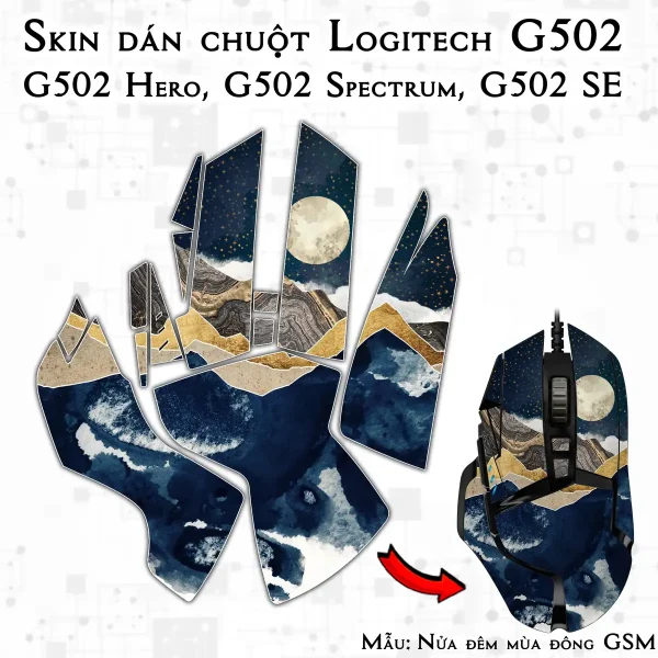 Skin dán chuột Logitech G502 mẫu Nửa đêm mùa đông GSM184